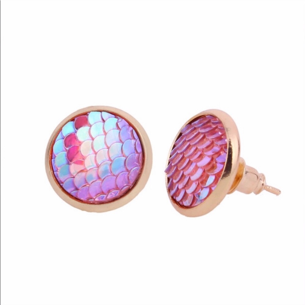 Iridescent Mermaid Button Earrings Set of 3